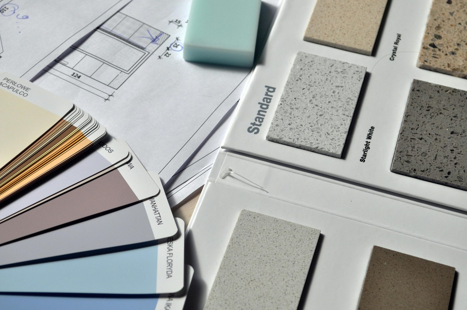 Paint and finish samples fanned out for choosing